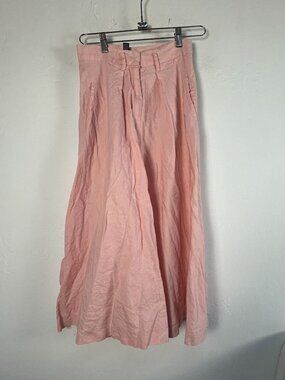 Ralph Lauren Womens 100% Linen A-Line Midi Skirt Size 4 Pink Pockets Casual